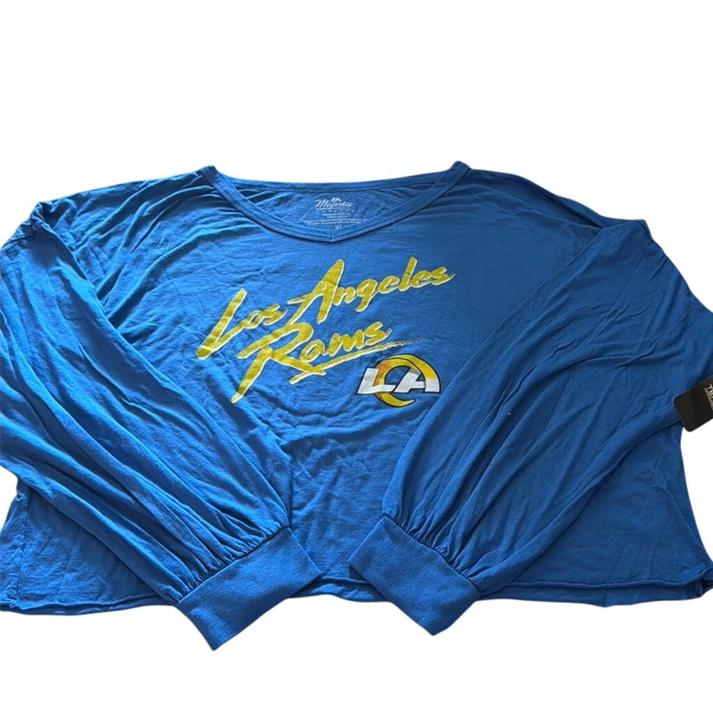 Majestic Threads Los Angeles Rams Puka Nacua 17 Cropped Long Sleeve Shirt XL NEW